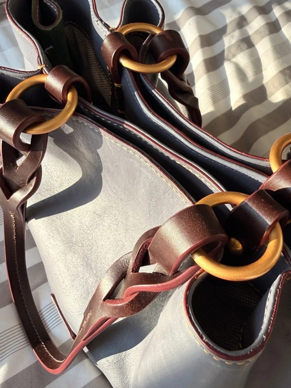 Dooney & Bourke Blue Tote with Brown Braided Handles and Gold Rings - Picture 9 of 11